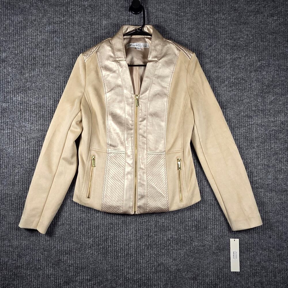 Kenneth Cole NY Womens Small Metallic Moto Jacket Gold Faux‎ Leather NWT